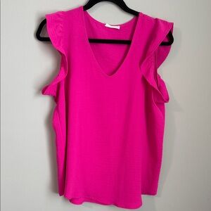 Chic Fuchsia Ruffle Sleeve Blouse